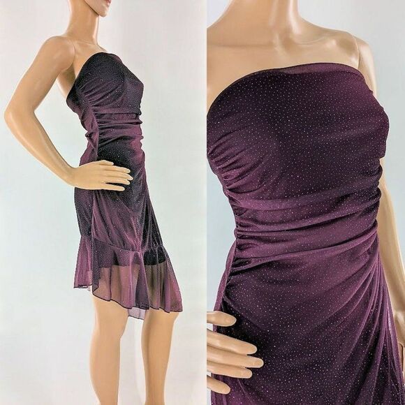 Vintage y2k Wrapper Midi Dress Strapless Glitter Fairycore Purple Siren Medium - Picture 3 of 12